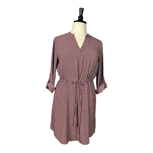 Brina & Em New Dress Elastic Tie Waist V-neck Blue Red Print Women’s Size XL - Picture 1 of 13